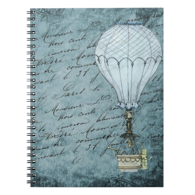 Steampunk Hot Air Ballon Dusk Blue Handwriting Notizblock (Vorderseite)