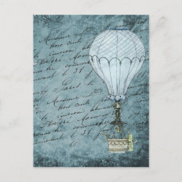 Steampunk Hot Air Ballon Dusk Blue Handwriting Postkarte