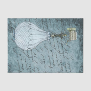 Steampunk Hot Air Ballon Dusk Blue Handwriting Seidenpapier