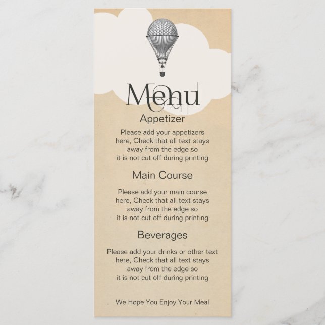 Steampunk Hot Air Ballon Hochzeit Menükarte (Vorderseite)