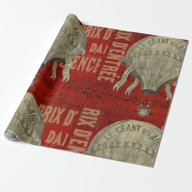 Steampunk Hot Air Ballon Ride Graphic Schriftartes Geschenkpapier (Ungerollt)