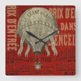 Steampunk Hot Air Ballon Ride Graphic Schriftartes Quadratische Wanduhr