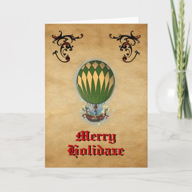 Steampunk Hot Air Ballon Weihnachtskarte Feiertagskarte (Vorderseite)