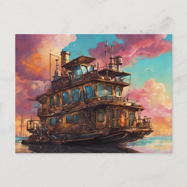 Steampunk Houseboat Postkarte (Vorderseite)