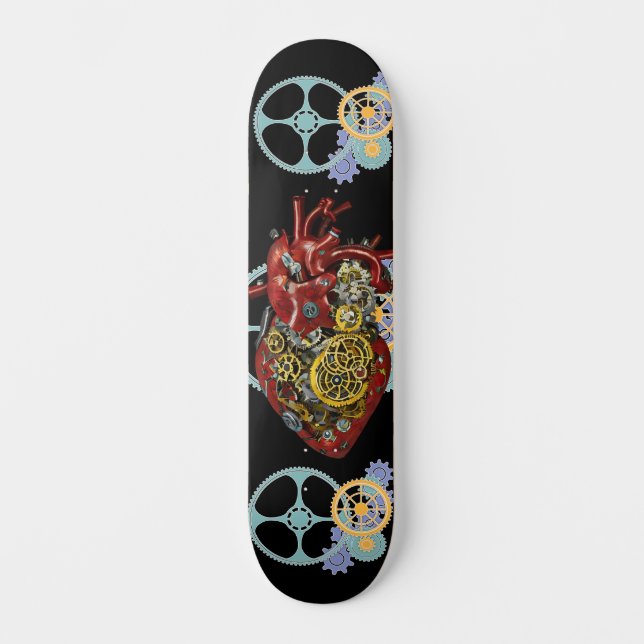 Steampunk Human Heart Anatomie Sci Fi Kunst Skateboard (Vorderseite)