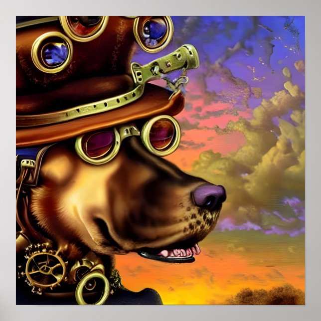 Steampunk-Hundeporträt  Poster (Vorne)