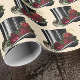 Steampunk-Hut mit Rote Rosen Weihnachten Geschenkpapier