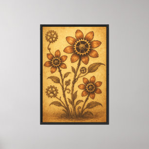 Steampunk-Illustration einer mechanischen Blume Leinwanddruck
