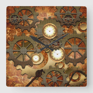 Steampunk in den goldenen Farben Quadratische Wanduhr