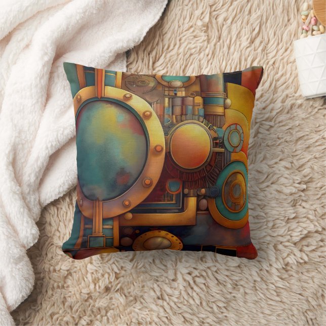 Steampunk Industrial Geometry Art Kissen (Decke)