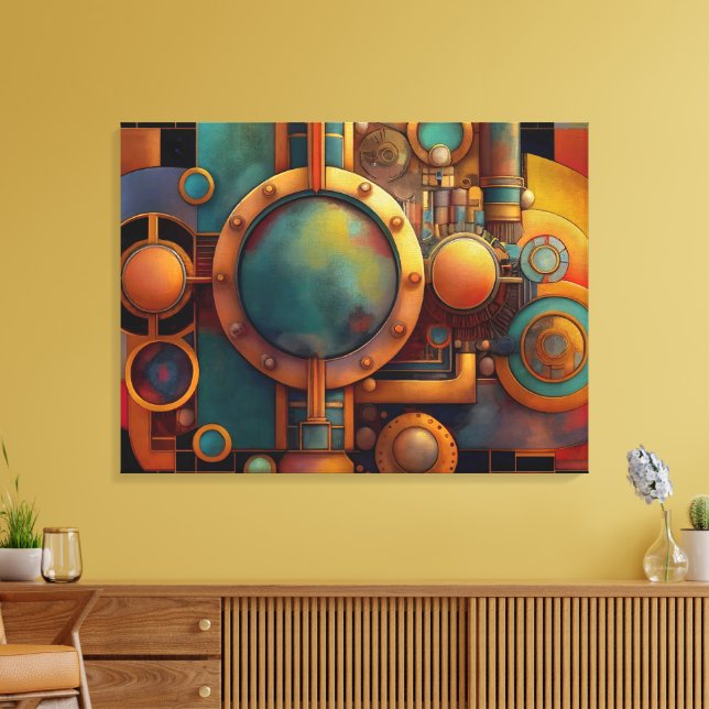 Steampunk Industrial Geometry Art Leinwanddruck (Insitu (Wohnzimmer))