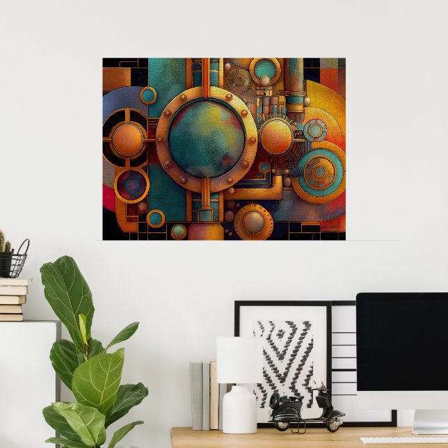 Steampunk Industrielle Geometrie-Kunst Poster (Heimbüro)