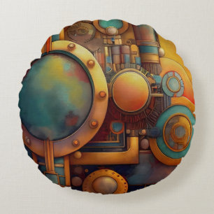 Steampunk Industrielle Geometrie-Kunst Rundes Kissen