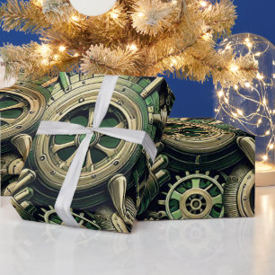 Steampunk Industrielle grüne Uhrwerkszahnräder Geschenkpapier