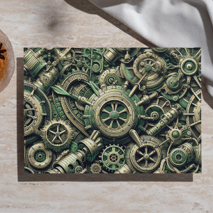 Steampunk Industrielle grüne Uhrwerkszahnräder Seidenpapier