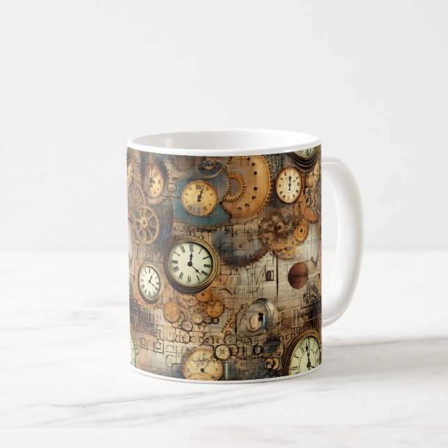 Steampunk-Ingenieursplan Braun Messing Kaffeetasse (VorderseiteRechts)