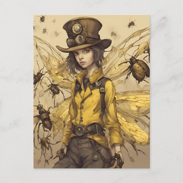 Steampunk Insect Lady Postkarte (Vorderseite)