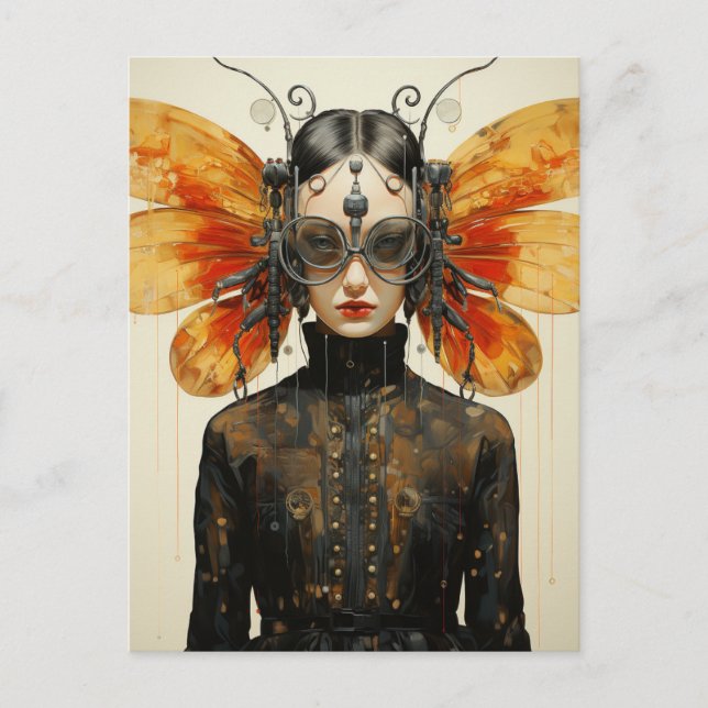 Steampunk Insect Wing Woman Postcard Postkarte (Vorderseite)