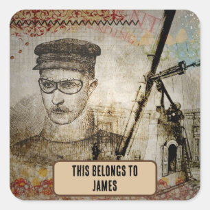 Steampunk Inventor Scientist Telescope Belongs to Quadratischer Aufkleber