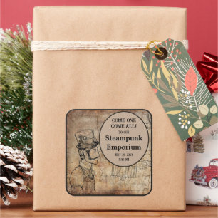 Steampunk Inventor Top Hat Personalisiertes Ereign Quadratischer Aufkleber