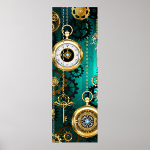 Steampunk Jewelry Watch on a Green Background Poster