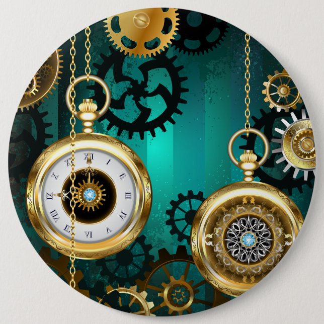 Steampunk Jewelry Watch, wir haben Green Backgroun Button (Vorderseite)