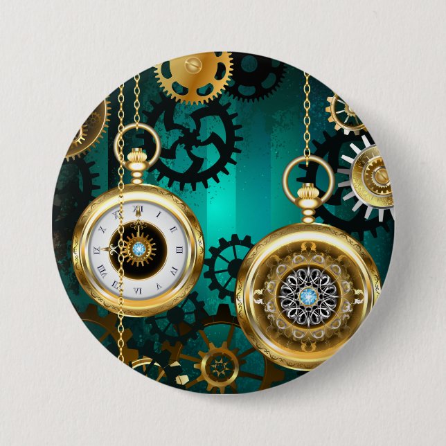 Steampunk Jewelry Watch, wir haben Green Backgroun Button (Vorderseite)