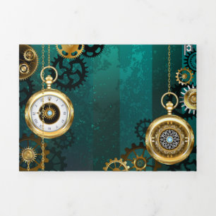 Steampunk Jewelry Watch, wir haben Green Backgroun Dreifach Gefaltete Einladung