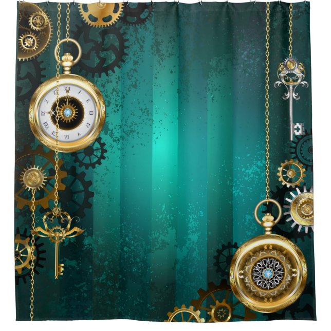 Steampunk Jewelry Watch, wir haben Green Backgroun Duschvorhang (Vorderseite)