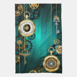 Steampunk Jewelry Watch, wir haben Green Backgroun Geschirrtuch