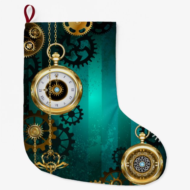 Steampunk Jewelry Watch, wir haben Green Backgroun Großer Weihnachtsstrumpf (Vorderseite)