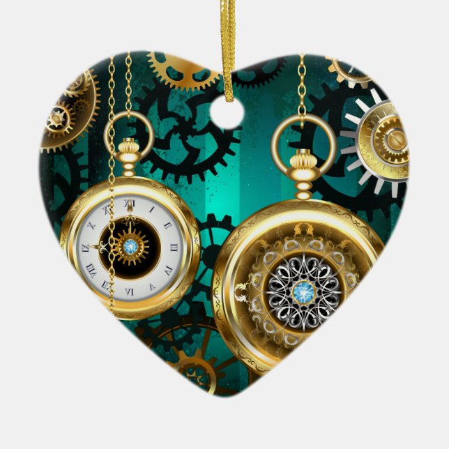 Steampunk Jewelry Watch, wir haben Green Backgroun Keramik Ornament (Vorne)