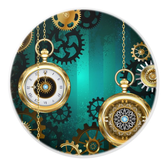 Steampunk Jewelry Watch, wir haben Green Backgroun Keramikknauf (Vorderseite)