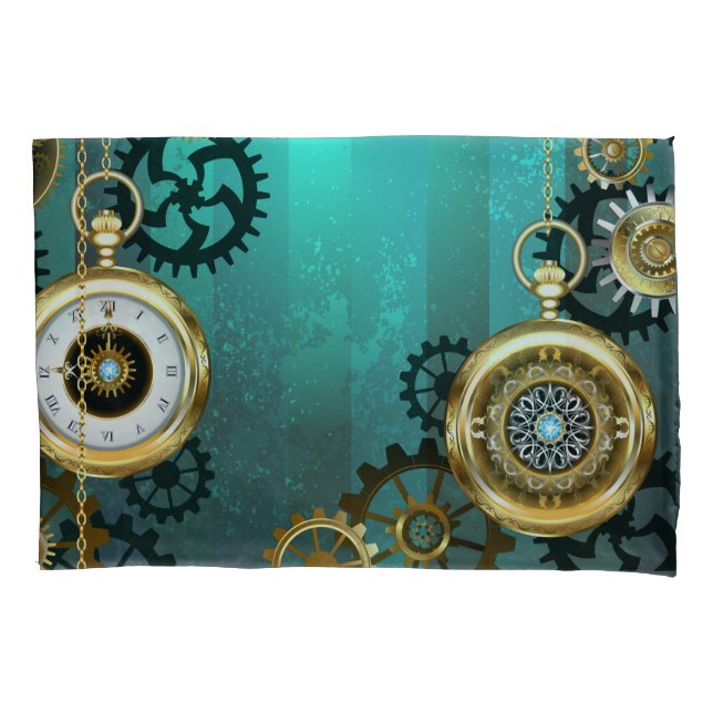 Steampunk Jewelry Watch, wir haben Green Backgroun Kissenbezug (Vorderseite-Links)