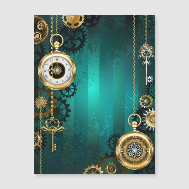 Steampunk Jewelry Watch, wir haben Green Backgroun Magnetkarte (Vorderseite)
