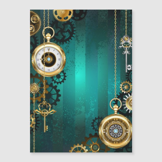 Steampunk Jewelry Watch, wir haben Green Backgroun Magnetkarte (Vorderseite)