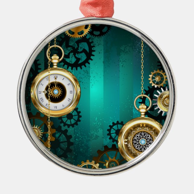 Steampunk Jewelry Watch, wir haben Green Backgroun Ornament Aus Metall (Vorne)