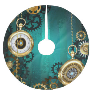 Steampunk Jewelry Watch, wir haben Green Backgroun Polyester Weihnachtsbaumdecke
