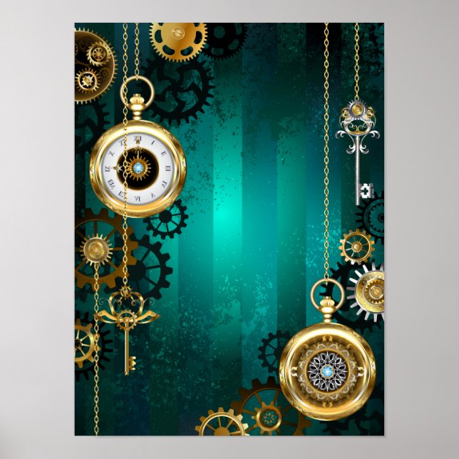 Steampunk Jewelry Watch, wir haben Green Backgroun Poster (Vorne)