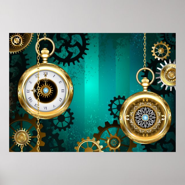 Steampunk Jewelry Watch, wir haben Green Backgroun Poster (Vorne)
