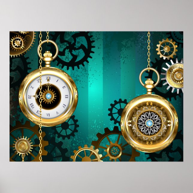 Steampunk Jewelry Watch, wir haben Green Backgroun Poster (Vorne)