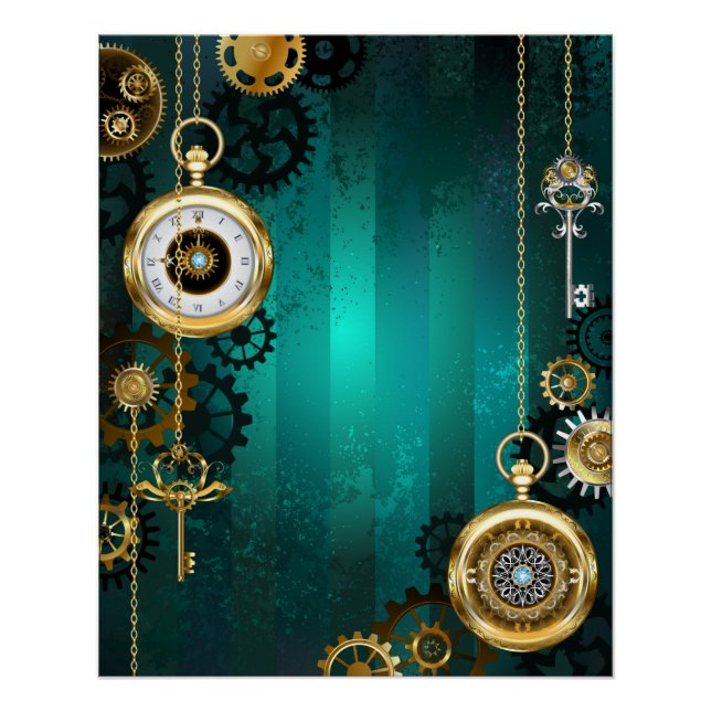 Steampunk Jewelry Watch, wir haben Green Backgroun Poster (Vorderseite)