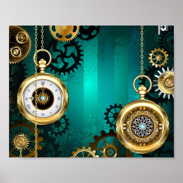 Steampunk Jewelry Watch, wir haben Green Backgroun Poster (Vorne)