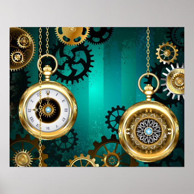 Steampunk Jewelry Watch, wir haben Green Backgroun Poster (Vorne)