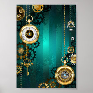 Steampunk Jewelry Watch, wir haben Green Backgroun Poster