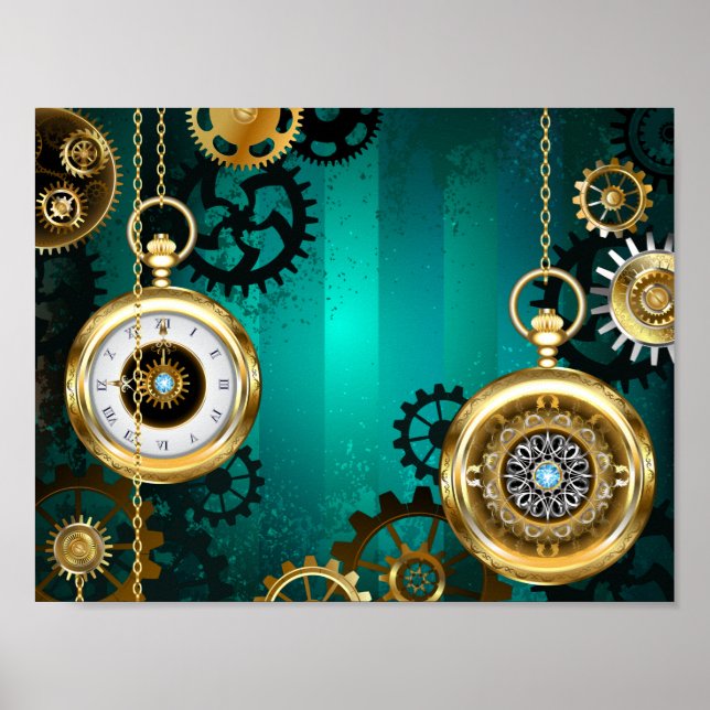 Steampunk Jewelry Watch, wir haben Green Backgroun Poster (Vorne)