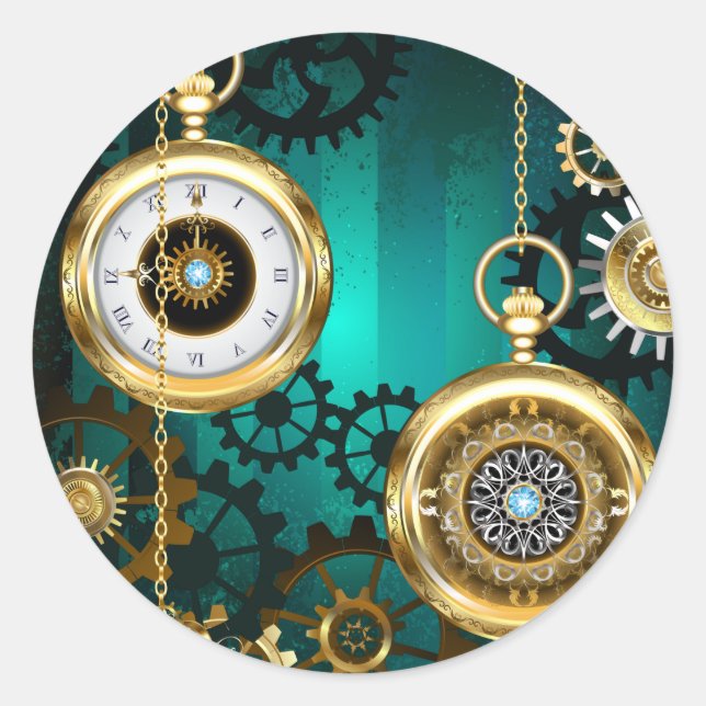 Steampunk Jewelry Watch, wir haben Green Backgroun Runder Aufkleber (Vorderseite)