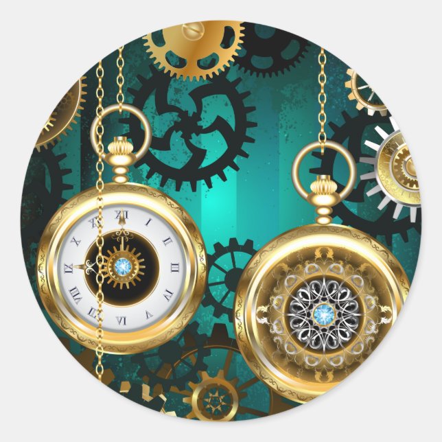 Steampunk Jewelry Watch, wir haben Green Backgroun Runder Aufkleber (Vorderseite)