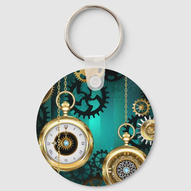 Steampunk Jewelry Watch, wir haben Green Backgroun Schlüsselanhänger (Vorderseite)
