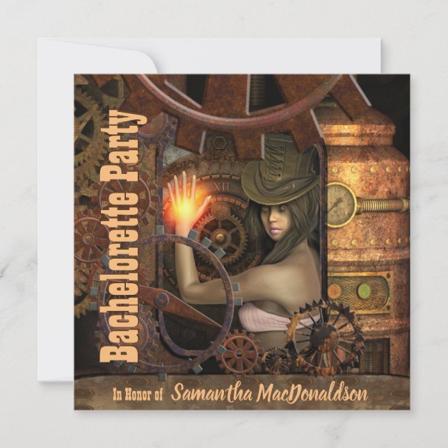 Steampunk Junggeselinnen-Abschied Einladung (Vorderseite)